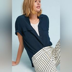 NWOT Anthropologie Porridge Bergen Button down Navy Shirt Size Small
